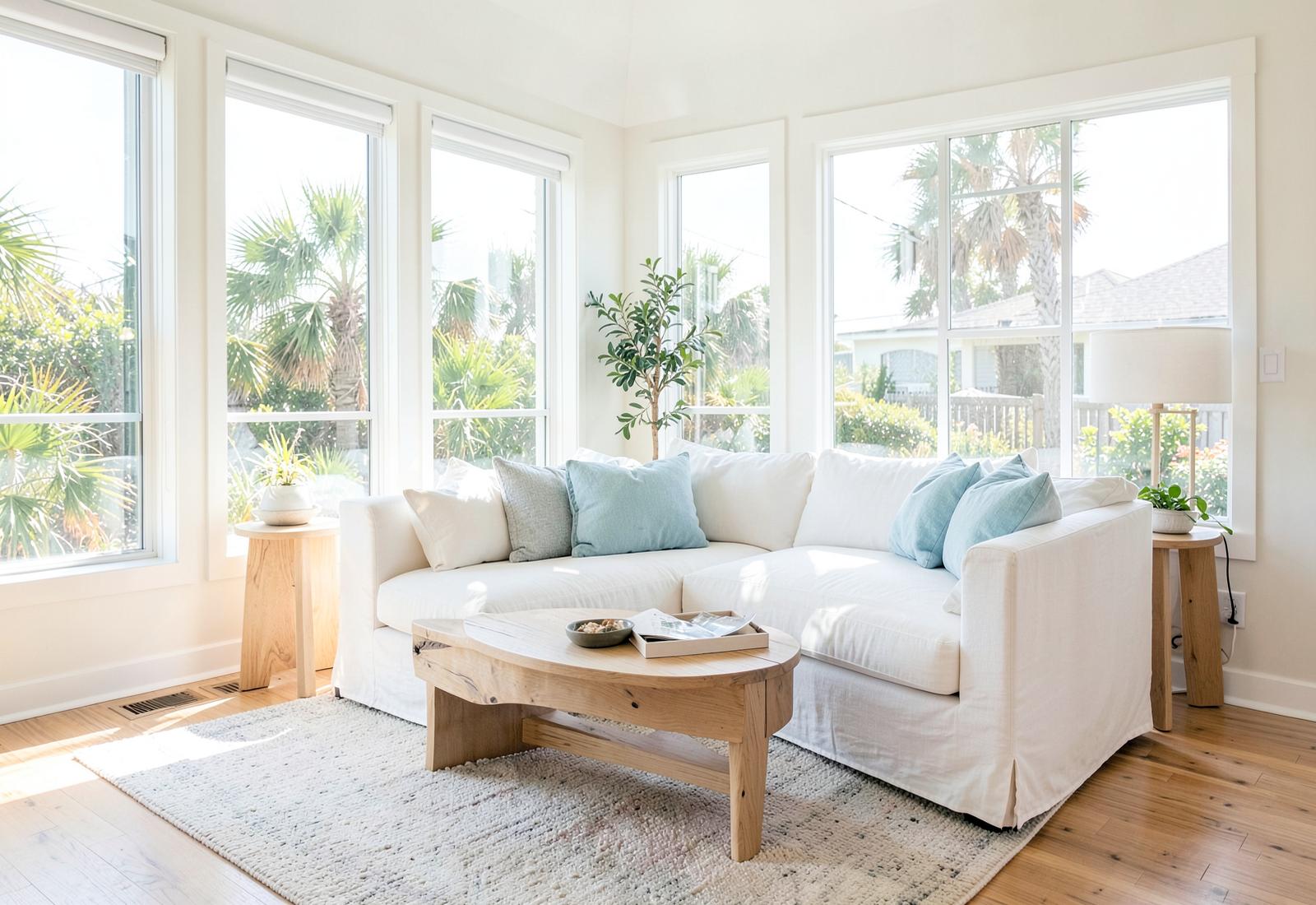 Bright, freshly cleaned coastal living room in Tampa